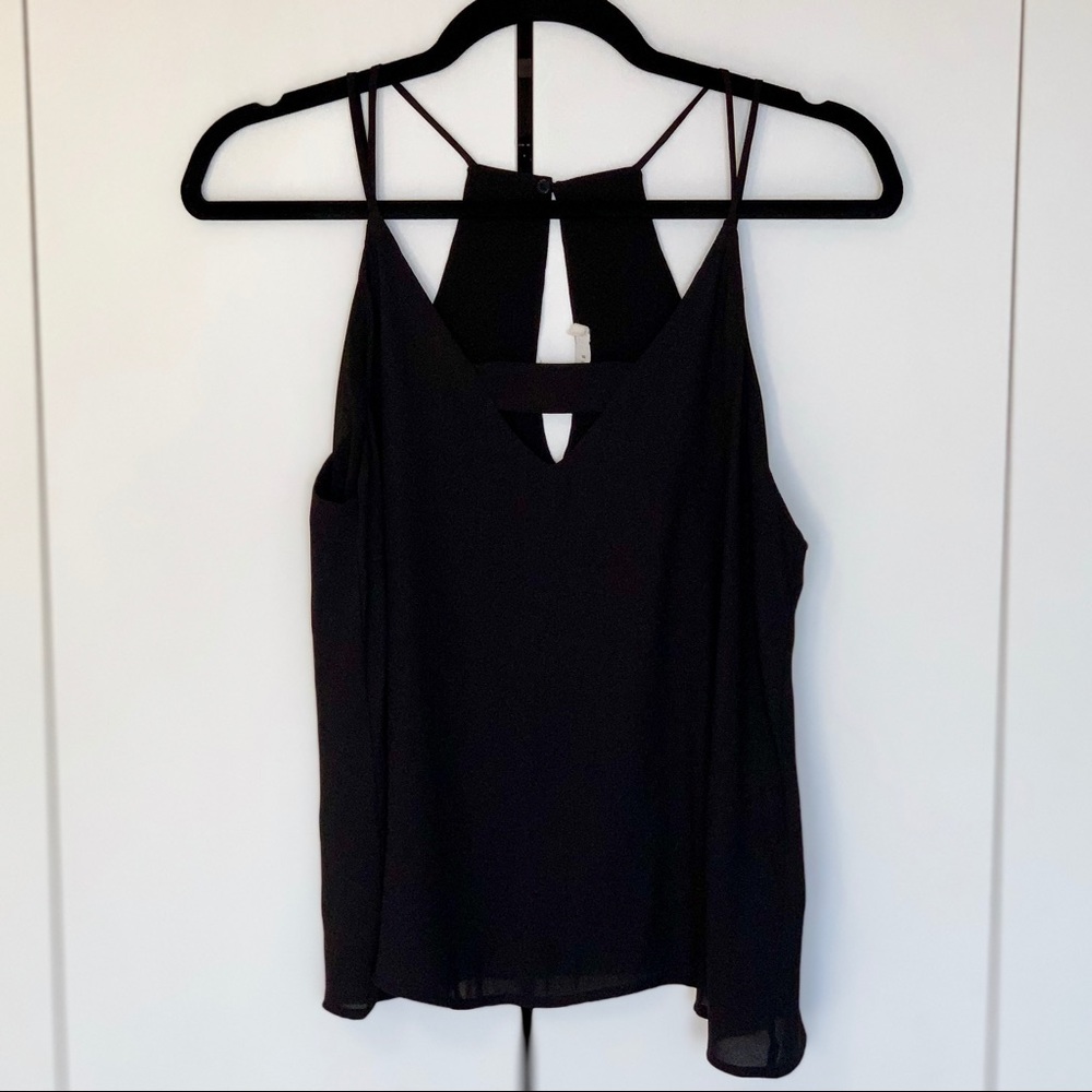Black Strappy Chiffon Tank with V-neck